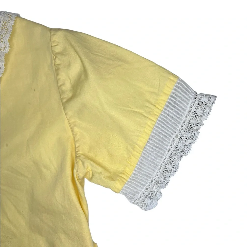 Miss L. Brogan Inc. New York Vintage Yellow Lace Cotton Romper Pearl Button Snap - Picture 3 of 15
